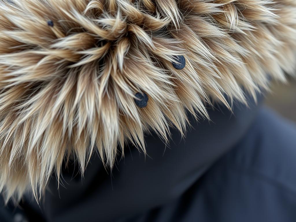 Damaged Canada Goose fur trim showing wear and matting