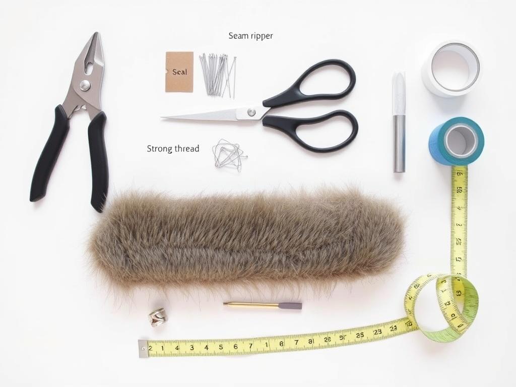 Tools needed for Canada Goose fur trim replacement laid out neatly